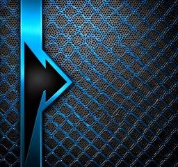 Aufkleber - a striking blue and black abstract background with a perforated metal mesh pattern and a black arrow pointing to the right