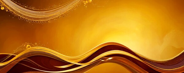 Poster - a golden, abstract background with a wave-like pattern in shades of brown and gold, accented by small gold circles and lines