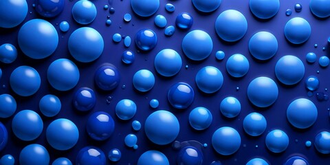 Poster - A collection of blue spheres, varying in size and shape, are scattered across a dark blue background, creating a visually striking and abstract composition