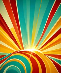 Fototapete - a vibrant, abstract sunburst design with a gradient of colors, including red, orange, yellow, green, blue, and purple The sunburst is composed of radiating lines and