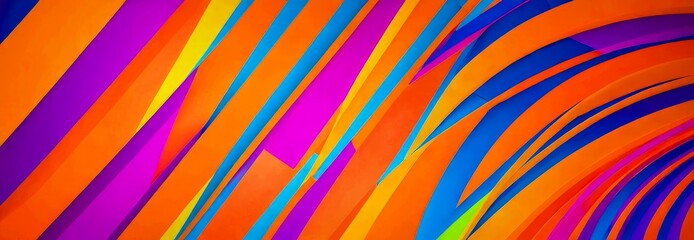 Aufkleber - a vibrant abstract composition of intersecting diagonal lines in various shades of orange, pink, blue, and purple, creating a dynamic and visually striking pattern