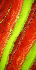 Poster - a close-up view striking rock formation with alternating bands of red and green, creating a vibrant and dynamic visual effect