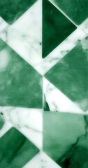 Poster - a close-up view marble surface with a geometric pattern of green and white tiles arranged in a diamond shape