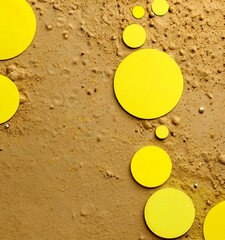 Poster - a close-up view sandy surface with scattered yellow circles and small white specks, creating an abstract and textured composition