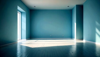 Poster - An empty room with light blue walls, a white floor, and a window on the left wall