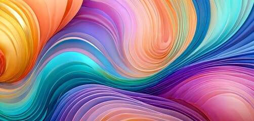 Aufkleber - a vibrant abstract pattern composed of overlapping curved lines in a spectrum of colors, including orange, yellow, blue, green, purple, and pink, creating