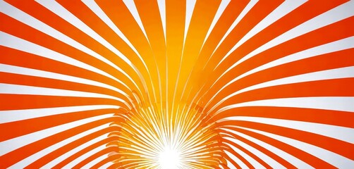 Leinwandbilder - a vibrant abstract design with a central sunburst and radiating lines in shades of orange and white, creating a sense of depth and movement