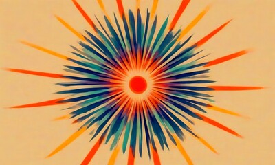 Leinwandbilder - a vibrant abstract design with a central red circle surrounded by radiating blue and orange lines, creating a striking visual effect