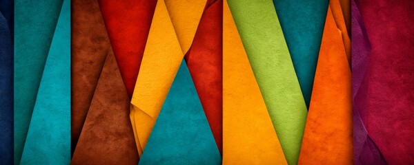 Aufkleber - a vibrant abstract composition of overlapping paper strips in various colors, including turquoise, brown, yellow, orange, green, and maroon