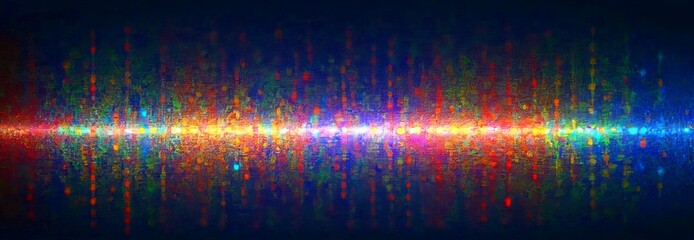 Poster - a vibrant, abstract pattern of colorful lines and dots against a dark background, creating a visually striking and dynamic composition