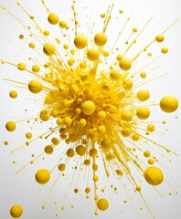 Poster - a vibrant explosion of yellow spheres, with some spheres appearing to be in motion, creating a dynamic and visually striking composition
