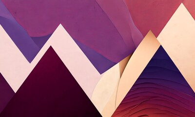 Poster - a geometric abstract composition of overlapping triangles and rectangles in various shades of purple, pink, and beige, creating a visually striking and dynamic pattern