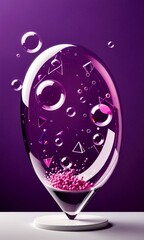 Poster - a transparent glass sphere filled with pink spheres, creating a visually striking and abstract composition against a purple background