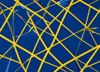 Fototapete - a complex pattern of intersecting diagonal lines in various shades of blue and yellow, creating a visually striking abstract design