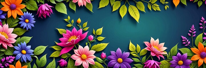 Aufkleber - A vibrant floral arrangement with a variety of colorful flowers and leaves against a dark blue background