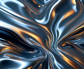 Poster - a swirling pattern of metallic textures in shades of blue, silver, and gold, creating a dynamic and visually captivating abstract design
