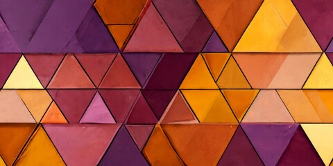 Aufkleber - a geometric pattern composed of overlapping triangles in various shades of purple, orange, and yellow, creating a visually striking and abstract design