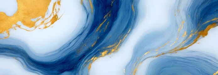 Fototapete - a marble-like abstract pattern with swirling blue and gold hues, creating a sense of movement and fluidity