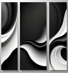 Aufkleber - Three abstract art panels, each with a unique wave-like pattern in black and white, arranged in a triptych