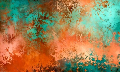 Leinwandbilder - an abstract painting featuring a vibrant mix of turquoise, orange, and brown colors, with a textured and layered appearance