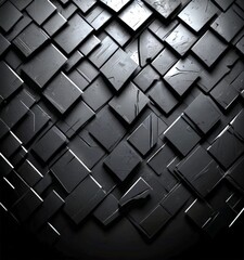 Fototapete - a dark, abstract pattern composed of numerous black square tiles arranged in a diagonal grid-like pattern The tiles have a rough, textured appearance, and in a