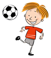 Canvas Print - PNG Boy playing football outdoors cartoon sports.