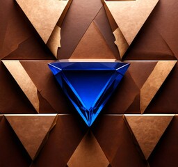 Aufkleber - A blue triangular prism is centered against a backdrop of brown paper triangles, creating a striking contrast between the vibrant blue and the earthy brown tones