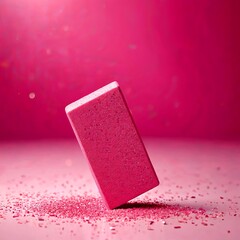 Aufkleber - A pink sponge rests on a pink surface, surrounded by pink glitter