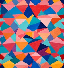 Fototapete - a vibrant abstract pattern composed of overlapping triangles in various shades of pink, blue, orange, and yellow, creating a visually striking and dynamic composition