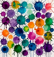 Poster - a vibrant abstract painting featuring a variety of colorful watercolor splatters and drips, creating a dynamic and energetic composition.