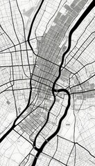Aufkleber - a detailed black and white map city, with a focus on the streets and grid-like patterns