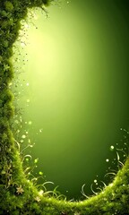 Fototapete - A lush, verdant border frames a serene, glowing green background, creating a tranquil and inviting atmosphere.