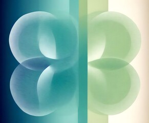 Poster - a geometric abstract composition with overlapping circles in various shades of blue, green, and white, creating a sense of depth and complexity