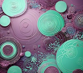 Aufkleber - a vibrant abstract composition of overlapping circles and swirls in shades of green and purple, creating a dynamic and visually captivating pattern