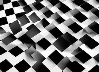 Fototapete - a black and white abstract composition featuring a repeating pattern of overlapping squares, creating a sense of depth and movement