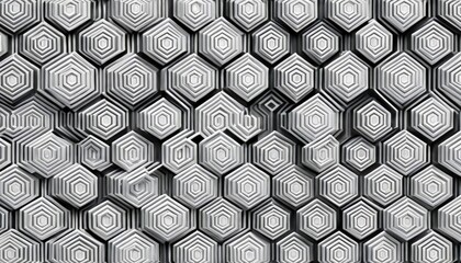 Fototapete - a repeating pattern of hexagonal shapes in varying shades of gray, creating a visually striking and geometric design
