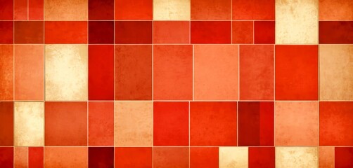 Leinwandbilder - a grid of square tiles in various shades of red and orange, arranged in a pattern that fills the entire frame