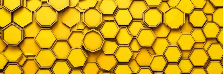 Poster - A repeating pattern of yellow hexagonal shapes, with some darker shades, creates a visually striking and geometric design