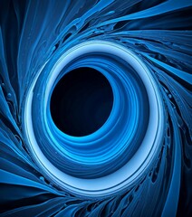 Fototapete - a spiral pattern with a central black circle and a series of concentric blue and white swirls radiating outwards, creating a sense of depth and movement