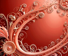 Leinwandbilder - a vibrant, abstract design with a red background and intricate, swirling patterns in shades of pink and orange The design includes a central circular element and a series