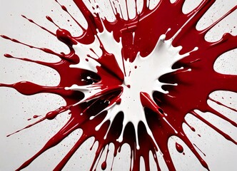 Fototapete - a close-up view red and white paint splash, with the paint dripping and spreading outwards in a radial pattern