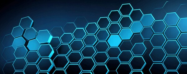 Fototapete - a digital illustration repeating hexagonal pattern, with the majority of the hexagons in shades of blue and black, and a single white hexagon in the center