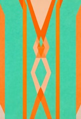 Poster - a geometric pattern composed of intersecting lines and triangles in shades of green, orange, and peach, creating a visually striking and abstract design