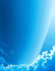 Poster - A serene sky with fluffy white clouds and a bright, radiant sun peeking through, creating a sense of tranquility and peace