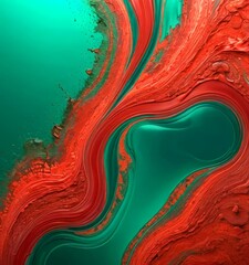 Wall Mural - a striking abstract composition with swirling patterns of red and green paint, creating a sense of movement and dynamism