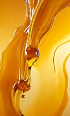 Poster - a close-up view drop of honey, captured in a dynamic and abstract manner The honey, exhibiting a rich golden hue, is captured mid-pour, creating a sense of movement
