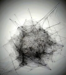 Fototapete - a complex network of interconnected lines and points, resembling a spider web or a dense cluster of interconnected nodes, set against a light gray background