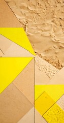 Fototapete - a geometric pattern composed of various shades of yellow and beige tiles arranged in a triangular formation The tiles overlap each other, creating a sense