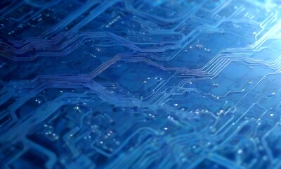 Aufkleber - a close-up view circuit board with intricate blue and silver lines and patterns, creating a visually striking and abstract representation of technology