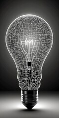 Poster - A light bulb with a complex network of lines and symbols, illuminated from below, creating a striking visual effect